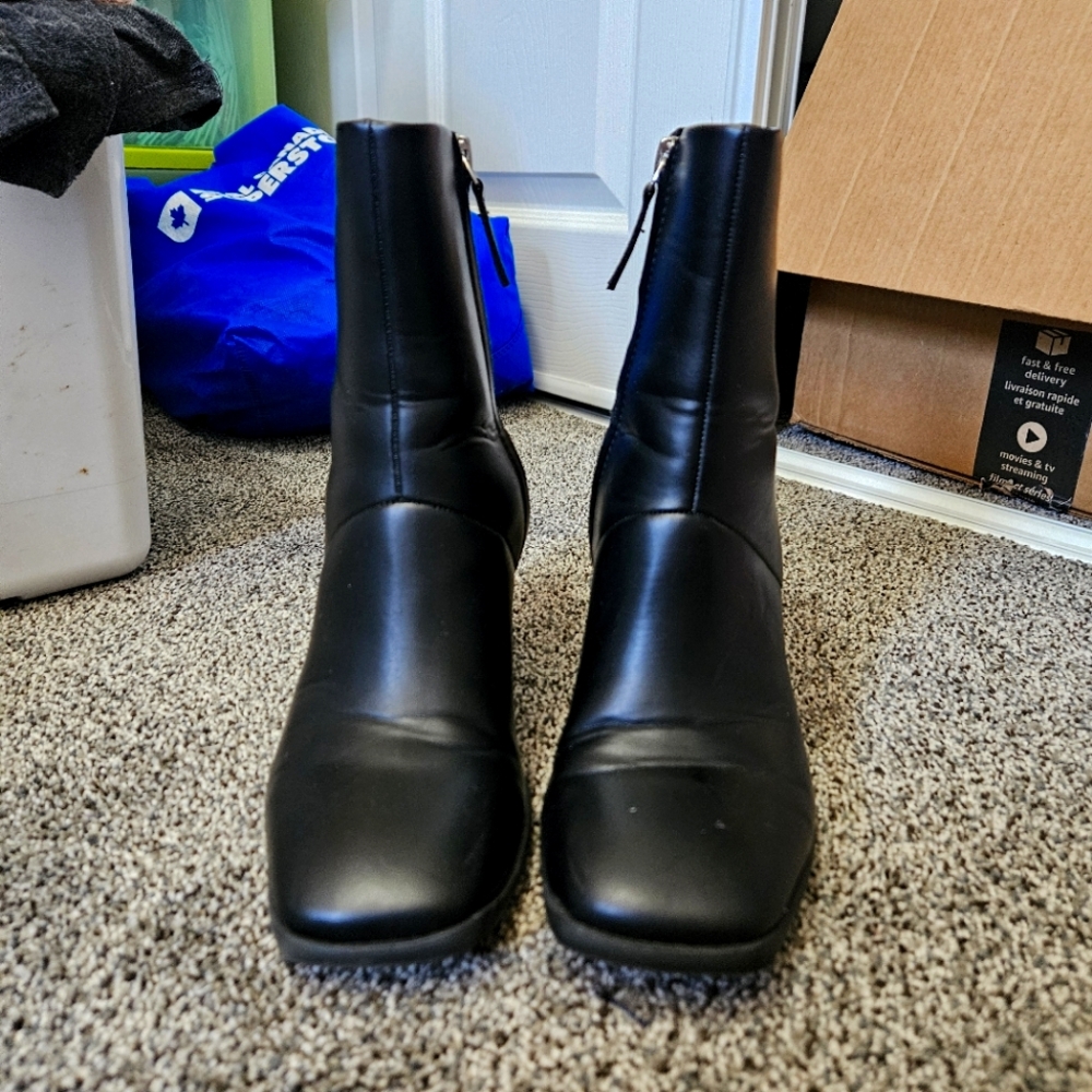 Black faux leather boots
